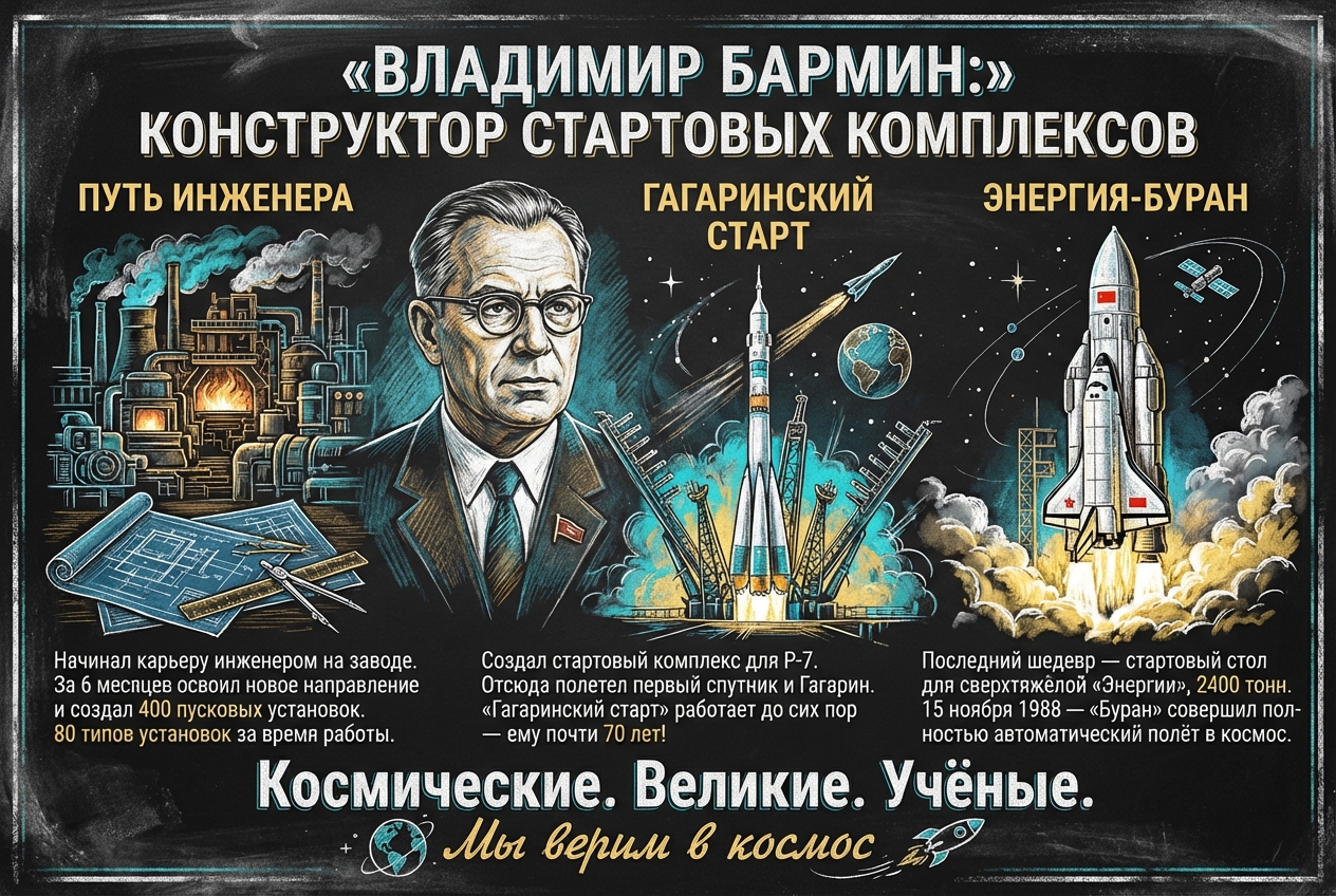 Плакат: Владимир Бармин — Конструктор стартовых комплексов
