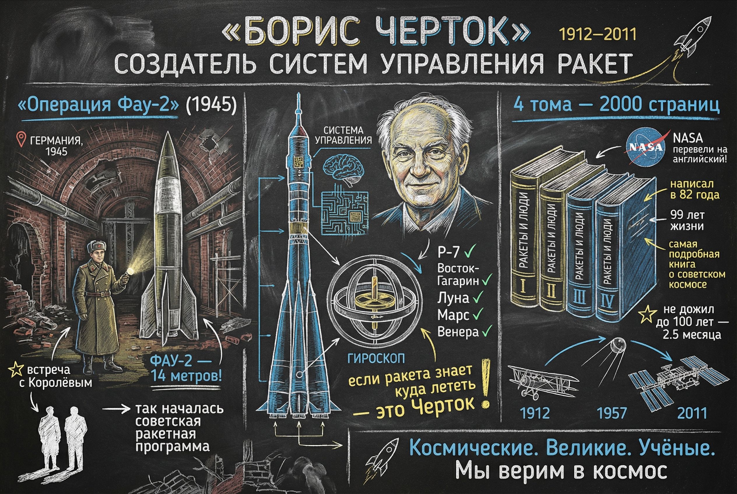 Борис Черток — Создатель систем управления ракет — инфографика