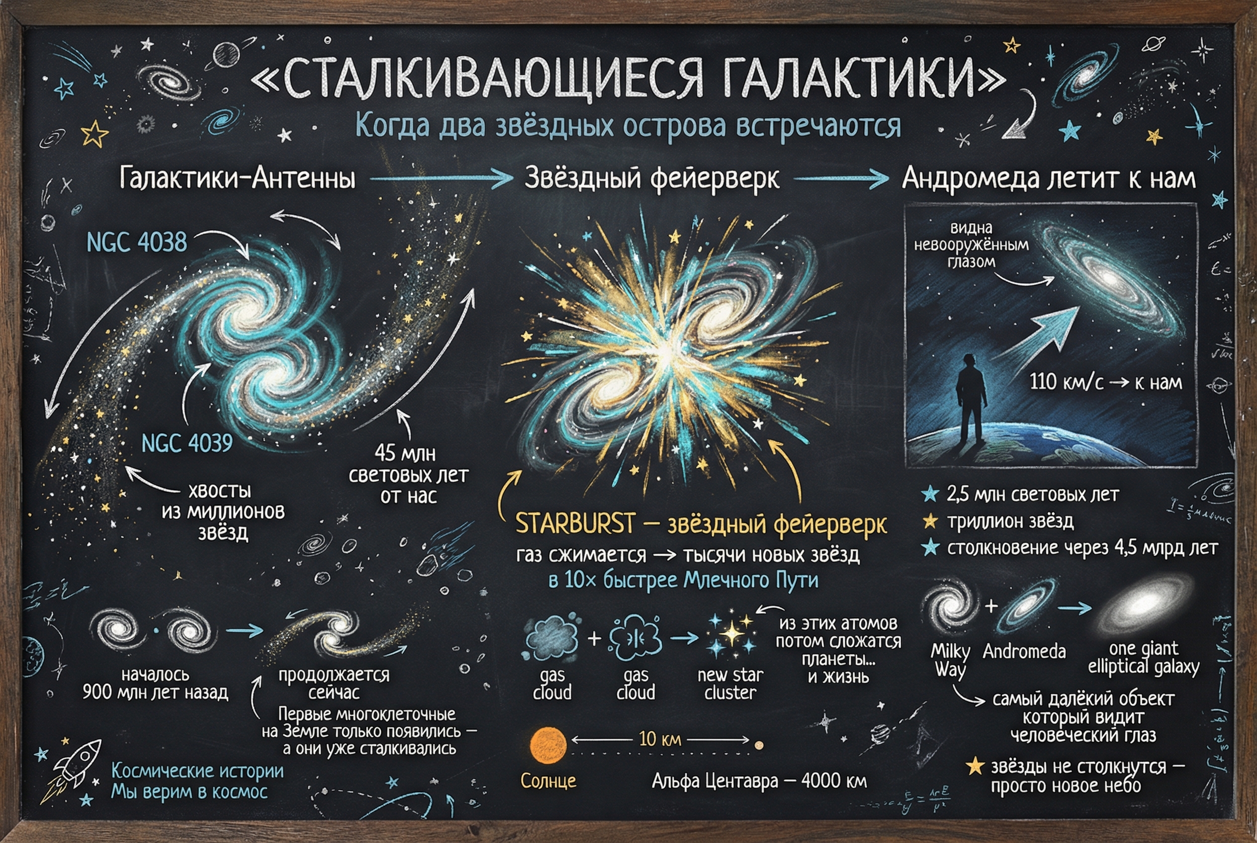 Плакат: Сталкивающиеся галактики — когда два звёздных острова встречаются