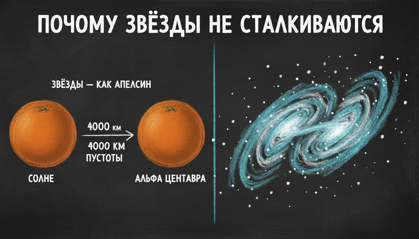 Схема: расстояния между звёздами — апельсин на 4000 км