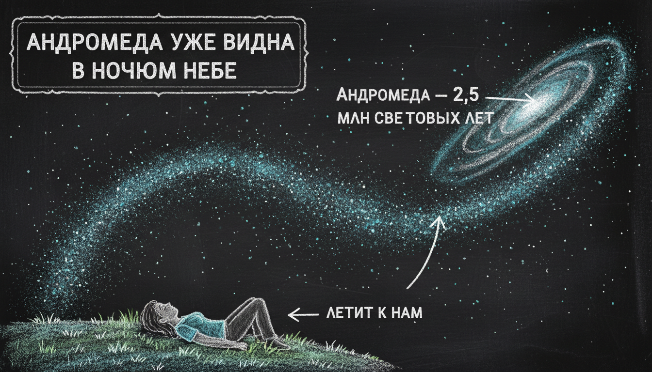 Человек смотрит на ночное небо — видна галактика Андромеда