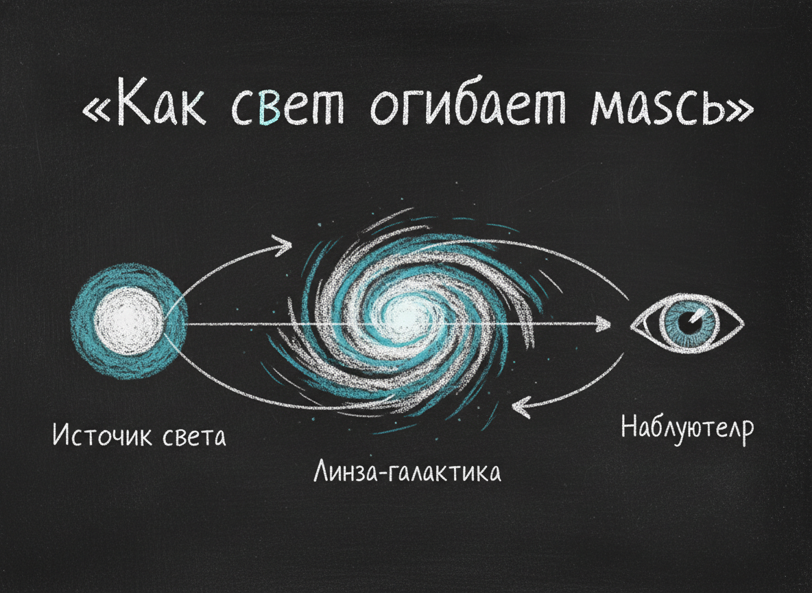 Схема: как свет огибает массивную галактику