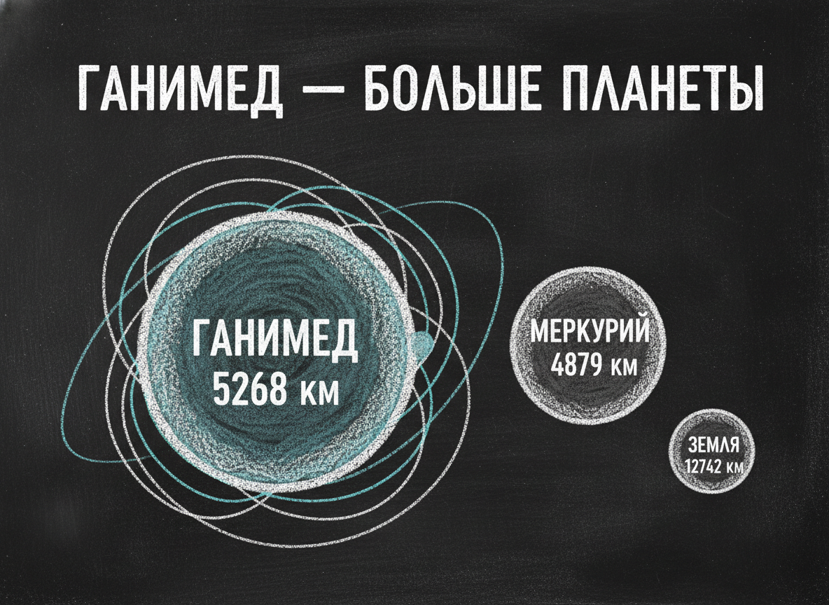Сравнение размеров: Ганимед больше Меркурия