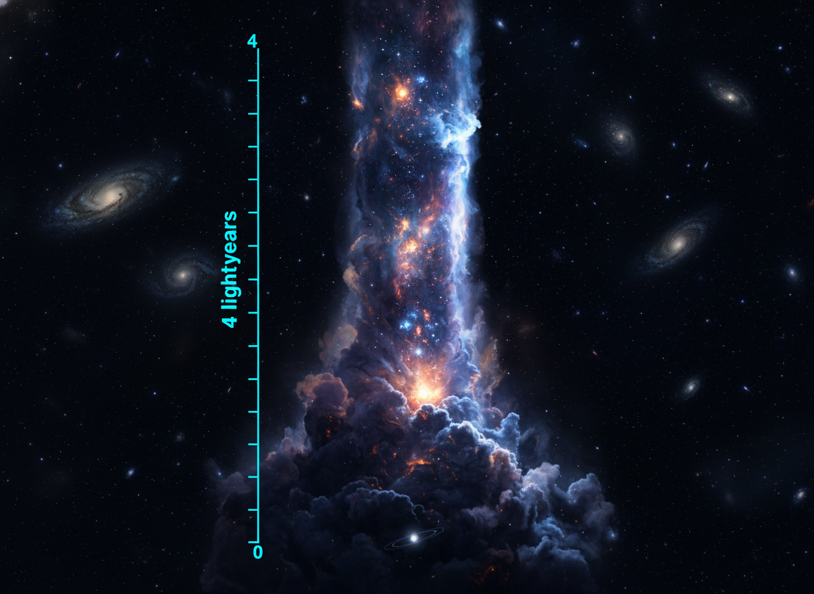 Сравнение масштаба Столпов Творения — 4 световых года