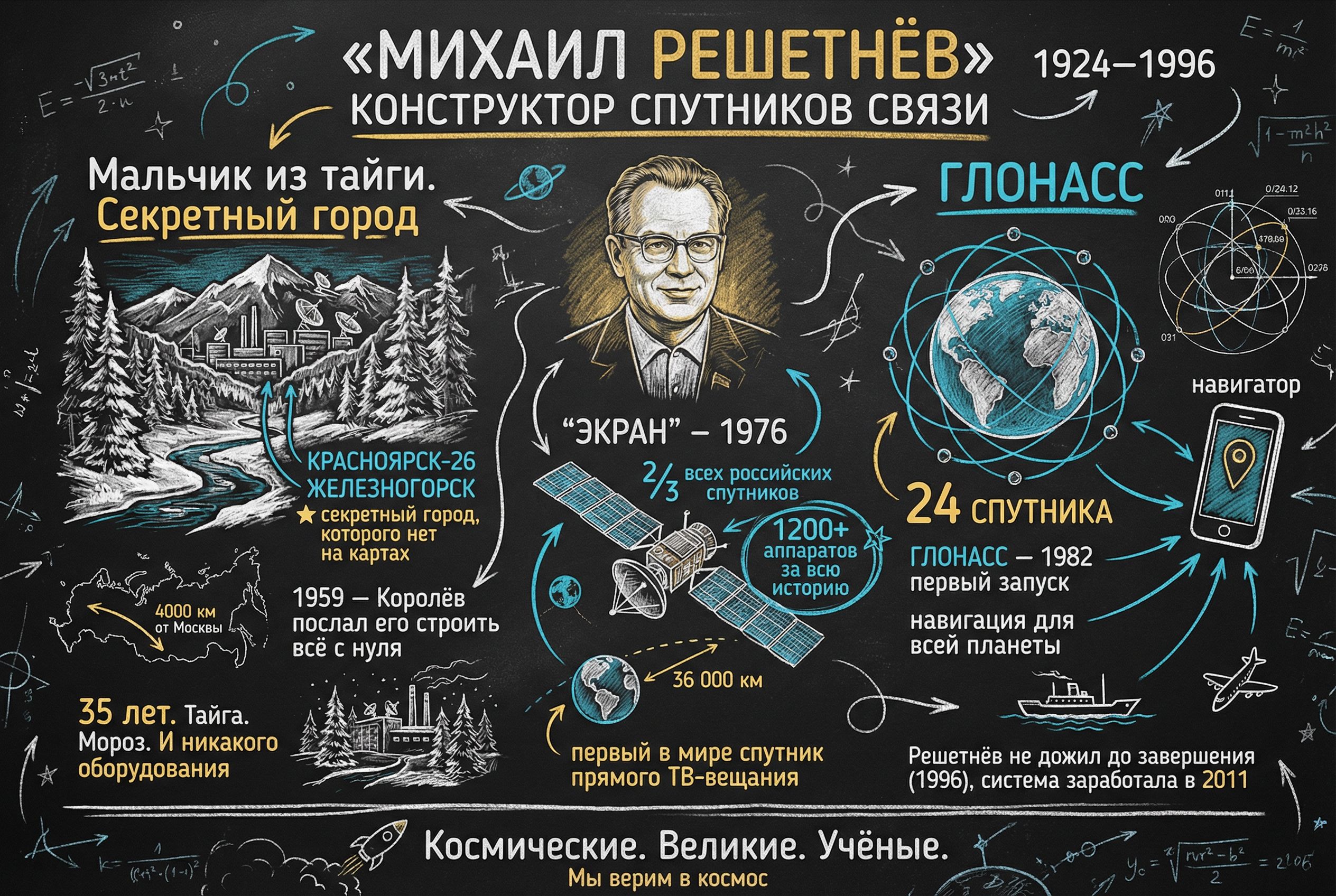 Михаил Решетнёв — Конструктор спутников связи — инфографика